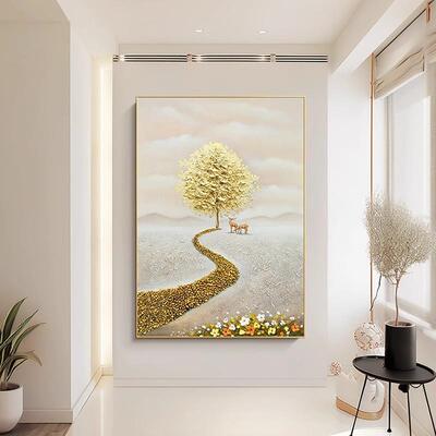 福绘禄双全》手油画竖版客《厅轻奢饰画装玄关过道肌TRY-2947理挂
