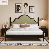 中古实木床简约软包主卧高端储物婚床复古双人1.5米中古风法式 床