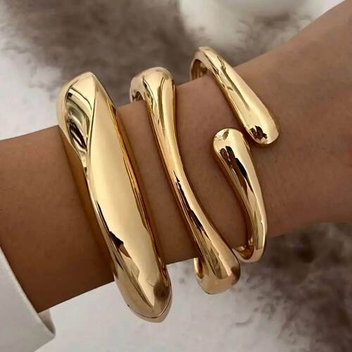 DIEZI 3 Styles Vintage Hip Hop Metal Cuff Bangles Punk Gold