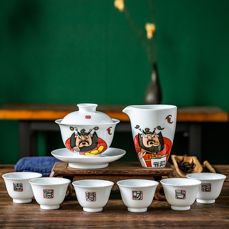 福禄寿喜财创意茶具国家级大师刘培竹手绘盖碗公道杯茶杯龙年送礼,餐饮具,茶杯,淘宝优惠券,粉丝福利购,淘宝优惠卷