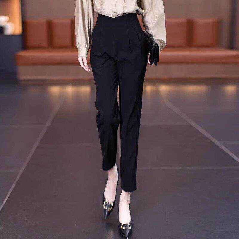 夏季哈伦裤女新款2025年薄款黑色后拉炼西装裤高腰垂感职业九分裤