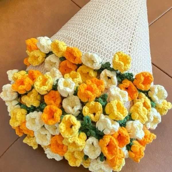 自制玫瑰花束毯子手工编织diy材料包毛线钩织花朵毛毯针织毛线毯
