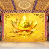 金色莲花荷花墙纸布佛字背景禅意莲花壁画 画定制禅房寺庙佛堂家
