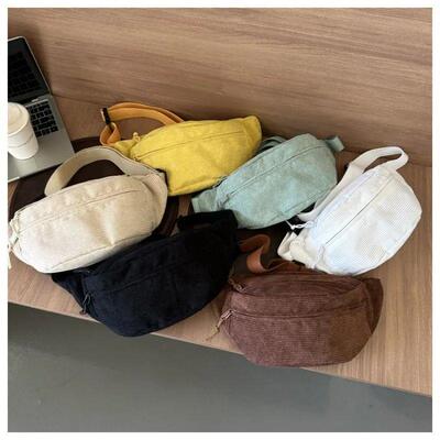 Corduroy Women Waist Bag Canvas Student Shoulder Crossbody C