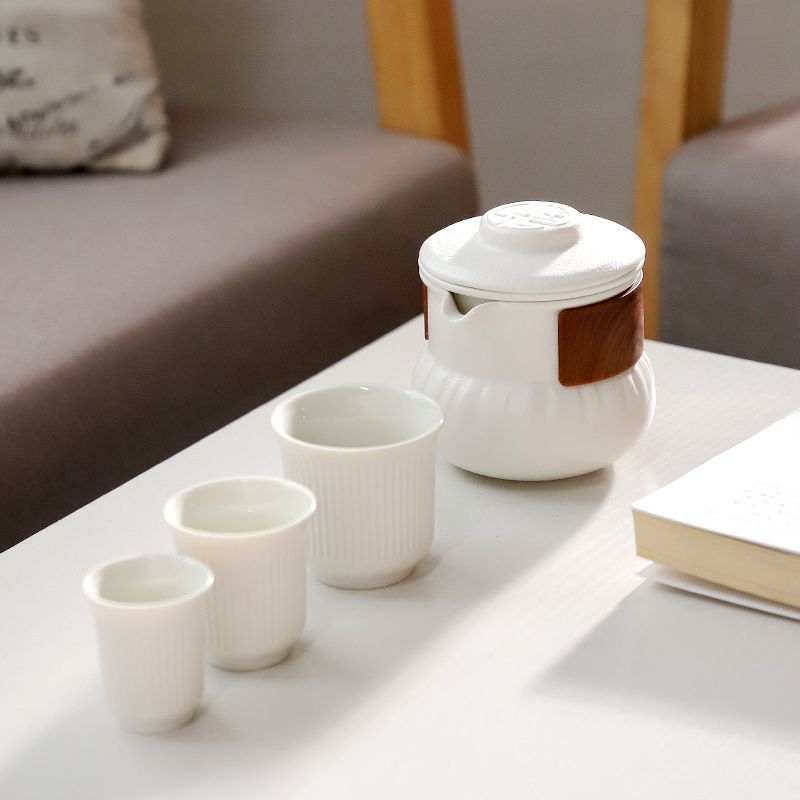 德化陶瓷【快客杯1壶3杯粗陶】旅行茶具 便携收纳随身 福袋 中包