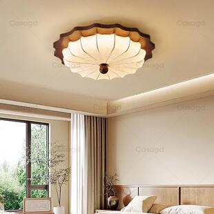 卧室吸顶灯简约现代中古侘寂风胡桃木纹色美式 复古书房间护眼灯具