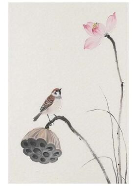 荷现中式客厅沙发背景墙装饰画极简风纯手绘油画级感玄关挂画