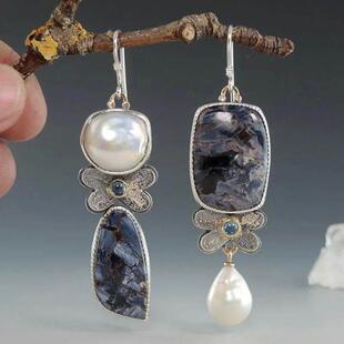 Pearl Imitation Asymmetrical Jew Drop Earrings Water Vintage