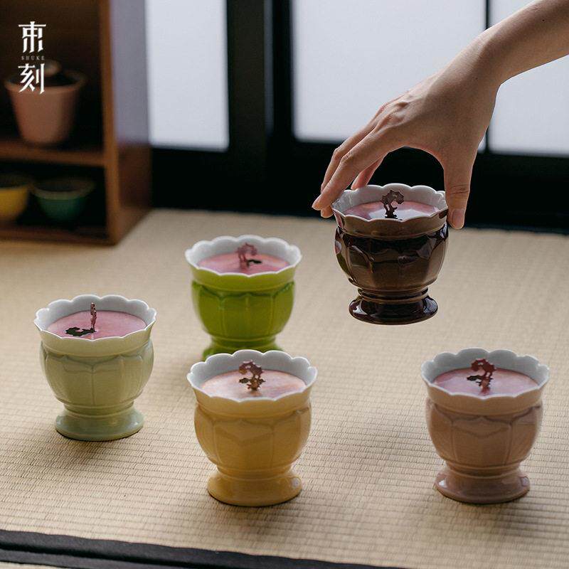 束刻 陶瓷建水中号家用花口茶渣桶茶道配件水盂茶水桶带铜盖干泡