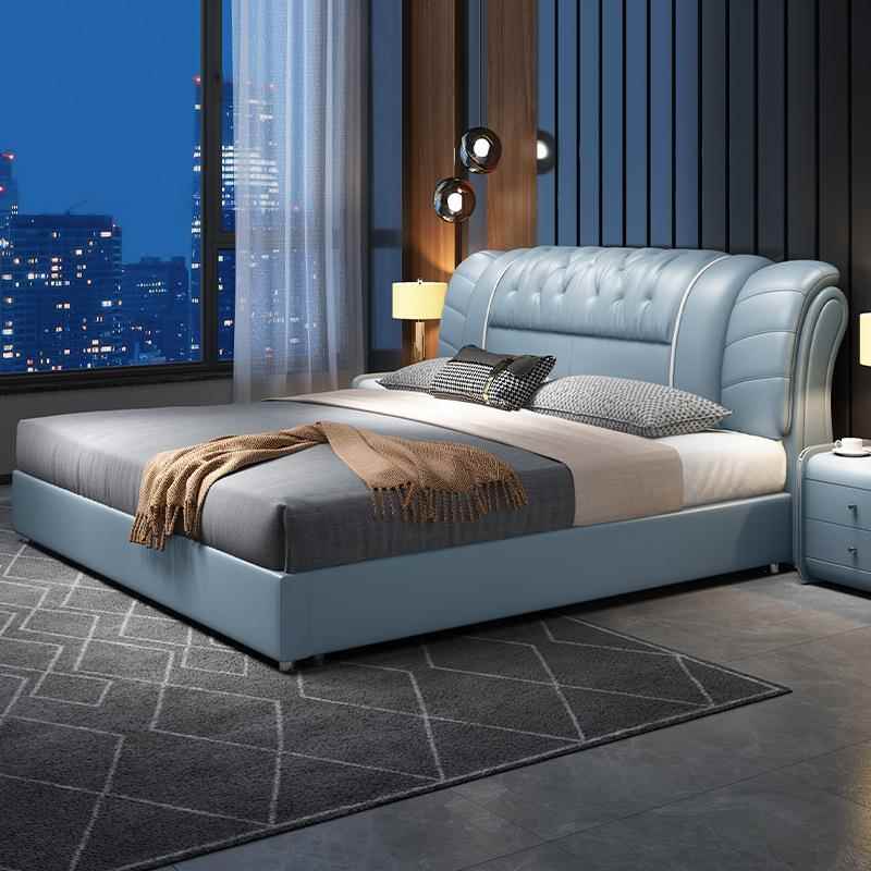 北欧真皮床主卧轻奢现代简约1.8米2米双人大床实木软包榻榻米婚床