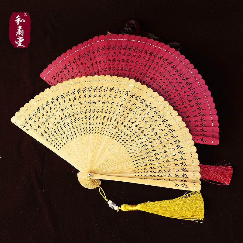 古风全HST-QZ10竹折扇 手工蜻蜓你折扇 中叠国扇风舞蹈用复迷古竹