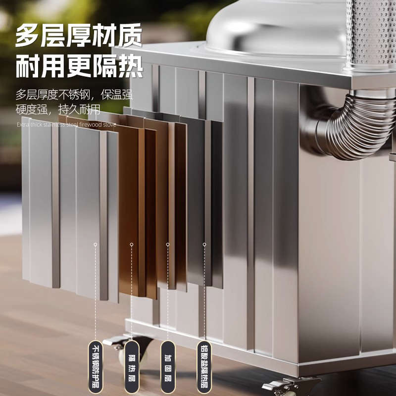 柴火灶烧木柴家用农村无烟新型不锈钢移动式炉土灶大锅台柴火炉KF