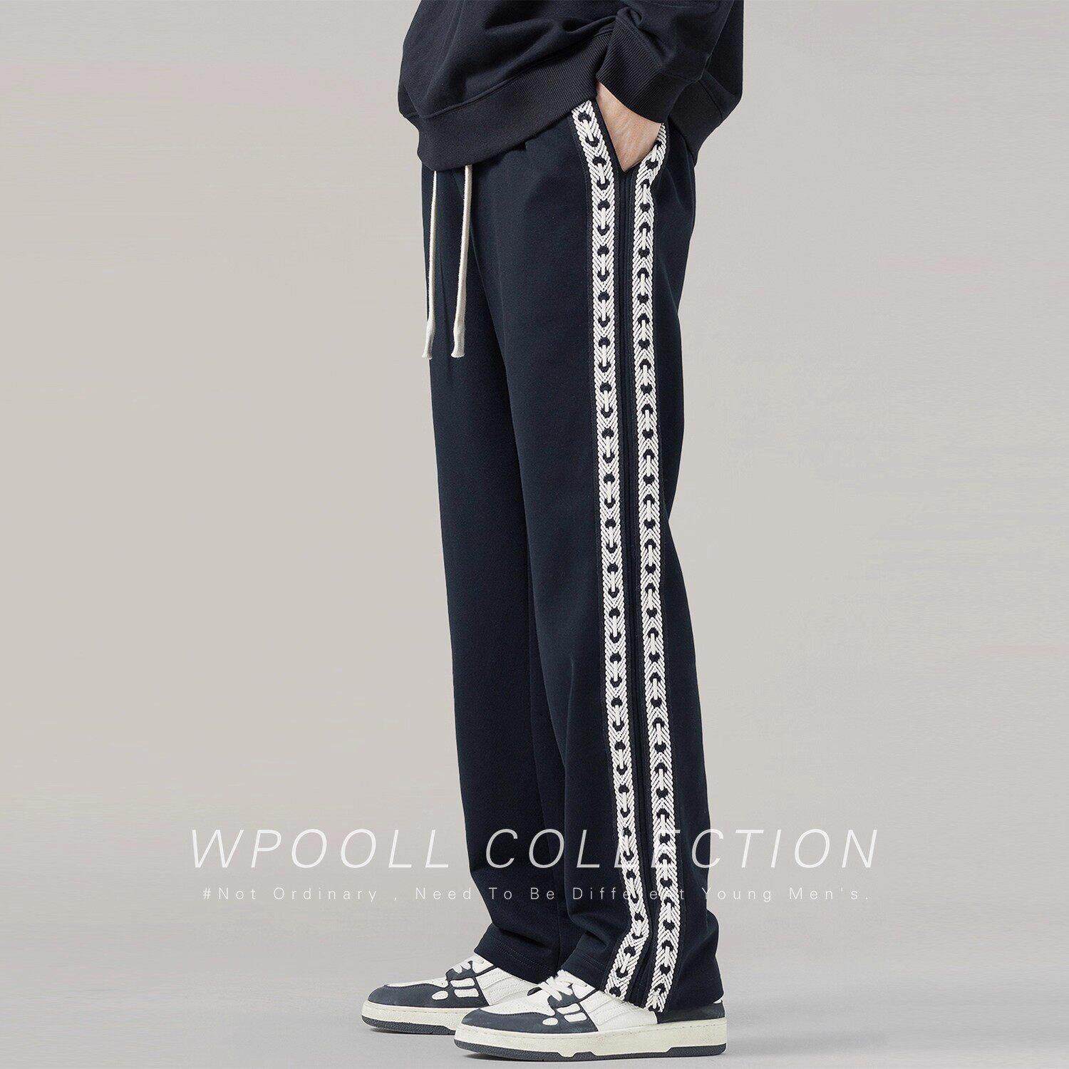 it neith BIAS美式高街针织条纹重磅卫裤男春秋直筒阔腿休闲长裤