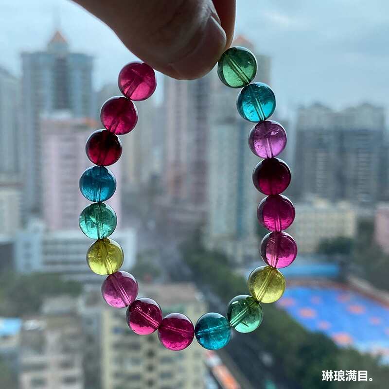 珠宝小糖天然巴西彩虹老矿马卡龙彩虹碧玺手链女糖果碧玺手串单圈