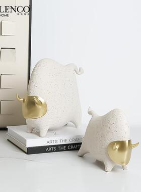 新中式现代砂岩抽象金角牛摆件样板房酒店茶几桌面装饰创意工艺品