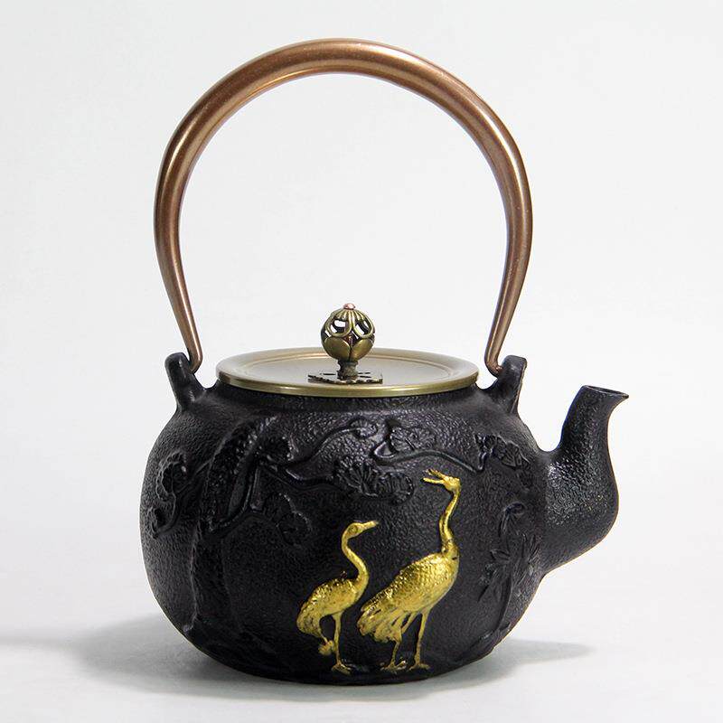龟鹤延年铸铁壶手工描金煮水泡茶铜把铜盖款家用生铁茶壶茶具