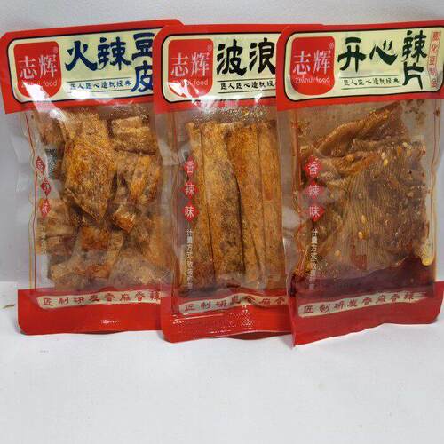 江西特产开 心鞋底辣片500克火辣豆皮波浪腐竹休闲 零食麻辣条