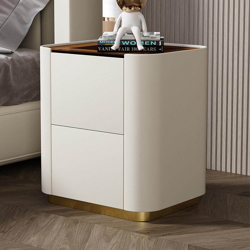 北欧简约实木床头柜储物收纳柜小户型卧室家用双层钢化玻璃床边柜