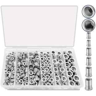 220PCS盒装 英制304不锈钢铆钉螺纹平头拉铆螺母 6种尺寸