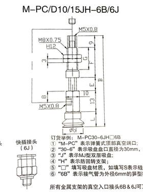 真空吸盘支架不锈钢材质防转金具机械手M-PC/D10-10JH-6B/6JM