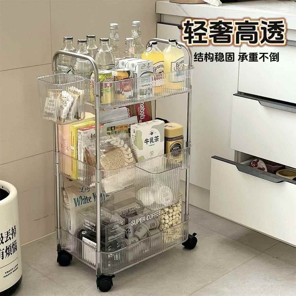 外贸亚克力零食小推车落地化妆品多层书架卫生间收纳储物架置物架