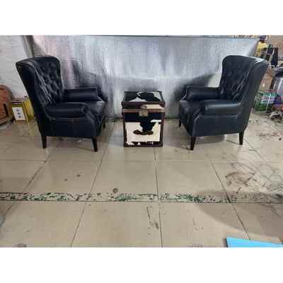 美式乡村真皮老虎椅头层牛皮单人沙发小美轻奢高靠背客厅休闲沙发