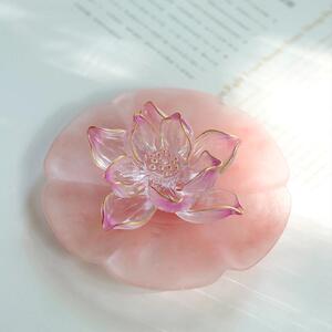 东魅清语莲花香插古法琉璃粉白莲花渐变桌面摆件饰品线香茶室底座
