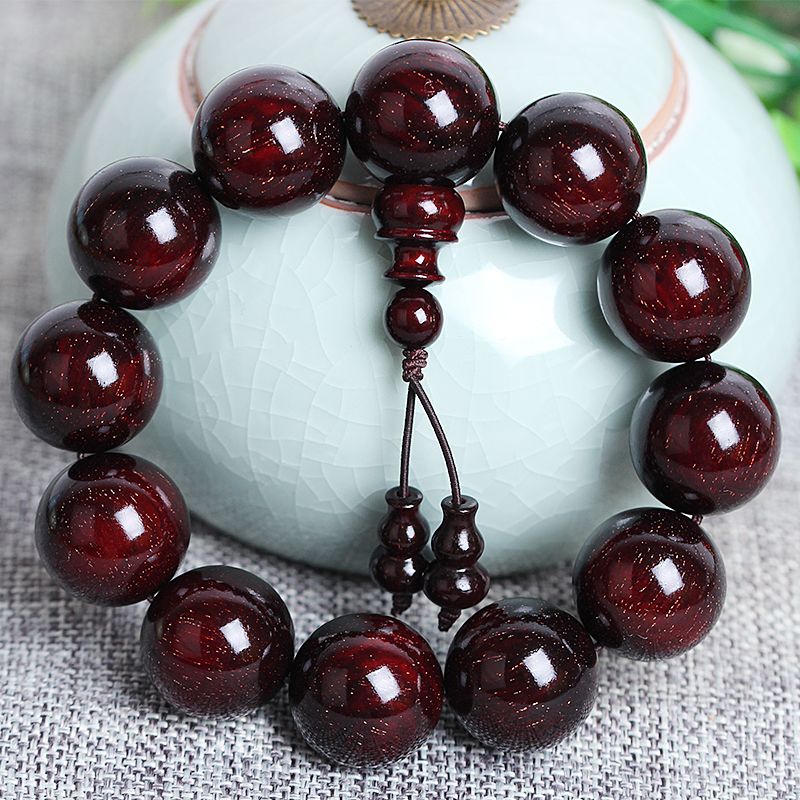 印度小叶紫檀老料满金星无棕眼 20mm佛珠手串盘玩收藏