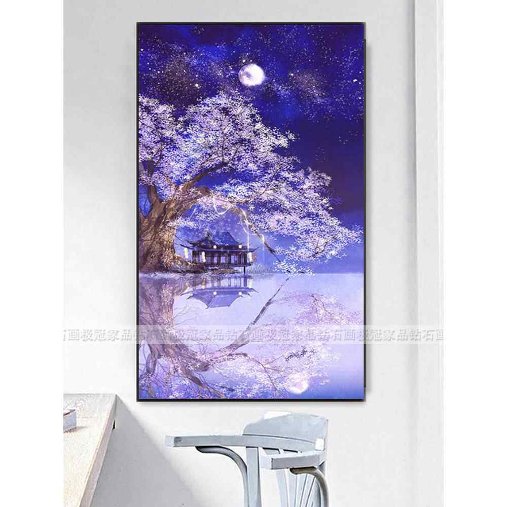 BK9K2022新款钻石画满钻古风唯美风景手工贴钻十字绣樱花树砖