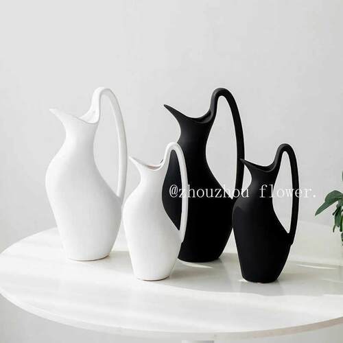 现代简约水壶陶瓷花瓶摆件家居样板间饭厅桌面软装黑白色工艺礼品