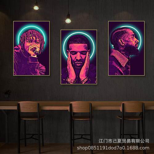 欧美说唱歌手hiphop装饰画潮流KTV酒吧发光画工业风电竞房霓虹灯
