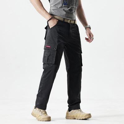 Men Color Patched Zipper Fly Cargo Pants Regular Casual