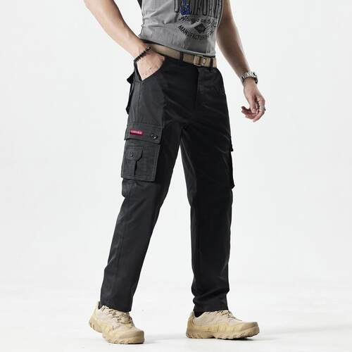Men Color Patched Zipper Fly Cargo Pants Regular Casual
