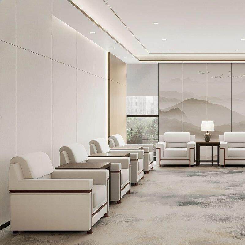 新中式实木单人会议沙发贵宾接待室办公会客区现代简约商务洽谈椅