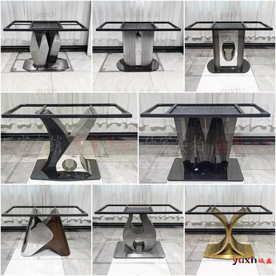 不锈钢轻奢餐桌腿岩板大理石碳钢圆桌底座岛台书桌架金属台脚支架
