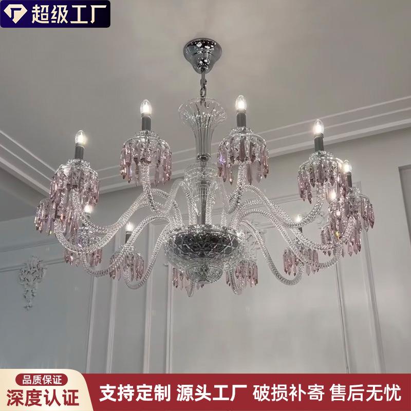 法式客厅灯餐厅吊灯楼梯设计师挑空复式别墅中古风卧室粉色水晶灯