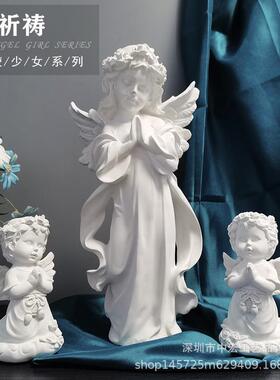跨境西式北欧复古天使艺术品雕塑家居饰品石膏雕像工艺品摆件少女