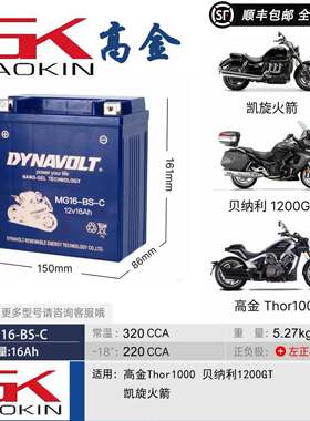 适高金GK500高金Thor1000凯旋火箭贝纳利1200GT摩托车12V电瓶猛狮