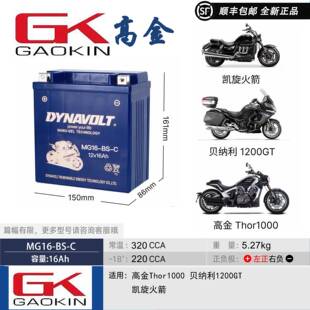 适高金GK500高金Thor1000凯旋火箭贝纳利1200GT摩托车12V电瓶猛狮