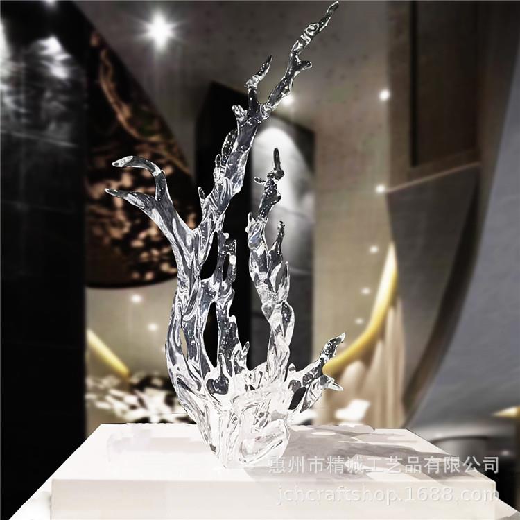 铂晶透明树脂浪花雕塑摆件酒店客厅玄关样板房软装工艺品轻奢风