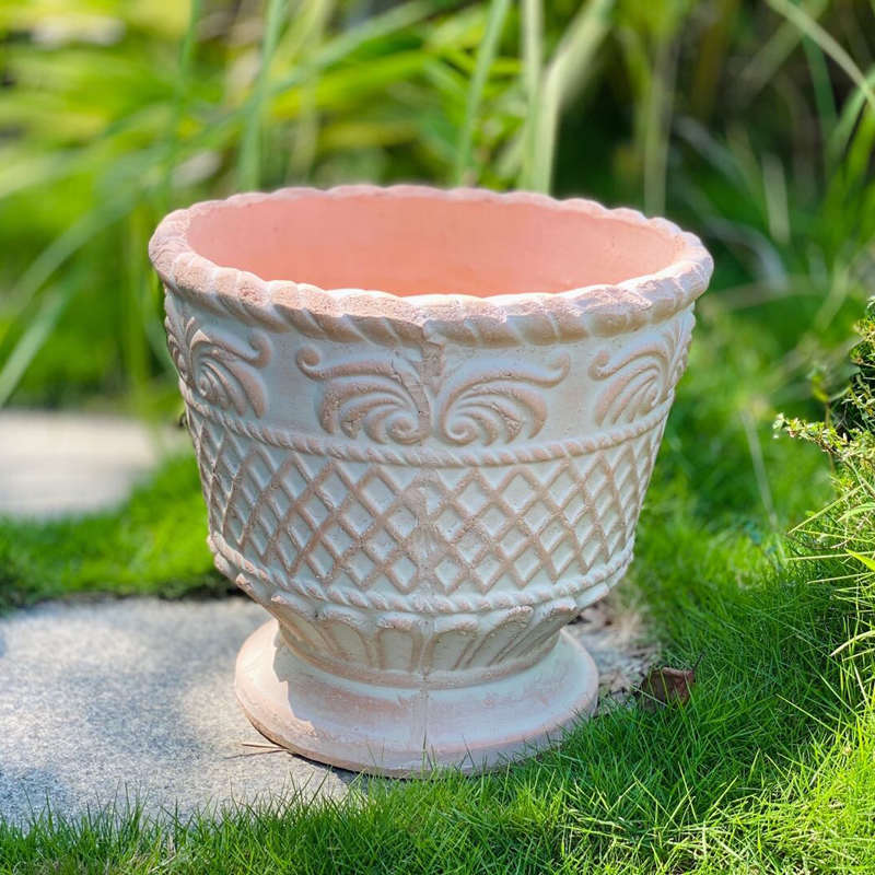 欧式粗陶红陶花盆园林家居种植盆大口径种树种花透气透水复古风格