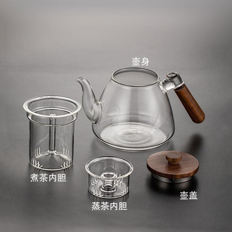 壶高木硼硅玻璃蒸煮茶烧6226水壶壶胡桃提梁可电陶炉加热煮茶壶泡