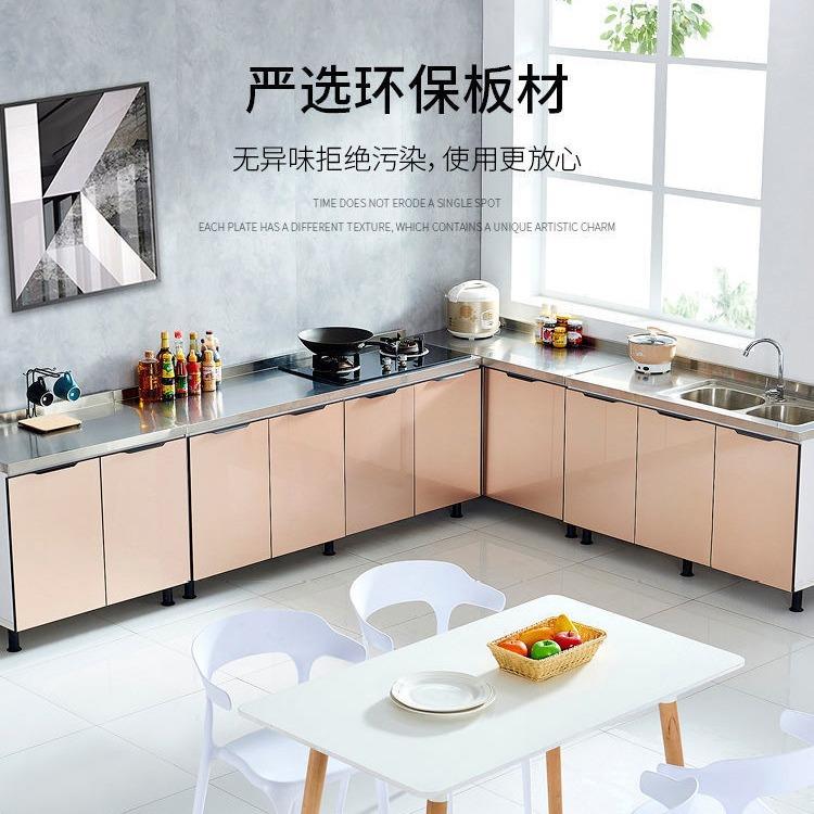 家用组装碗柜经济型餐边柜水槽不锈钢厨房橱柜玻璃门简易灶台一体