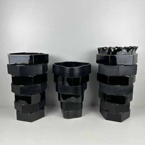 厂家直销简约现代陶瓷陶瓷层叠错位花器软装饰品样板间客厅餐厅花
