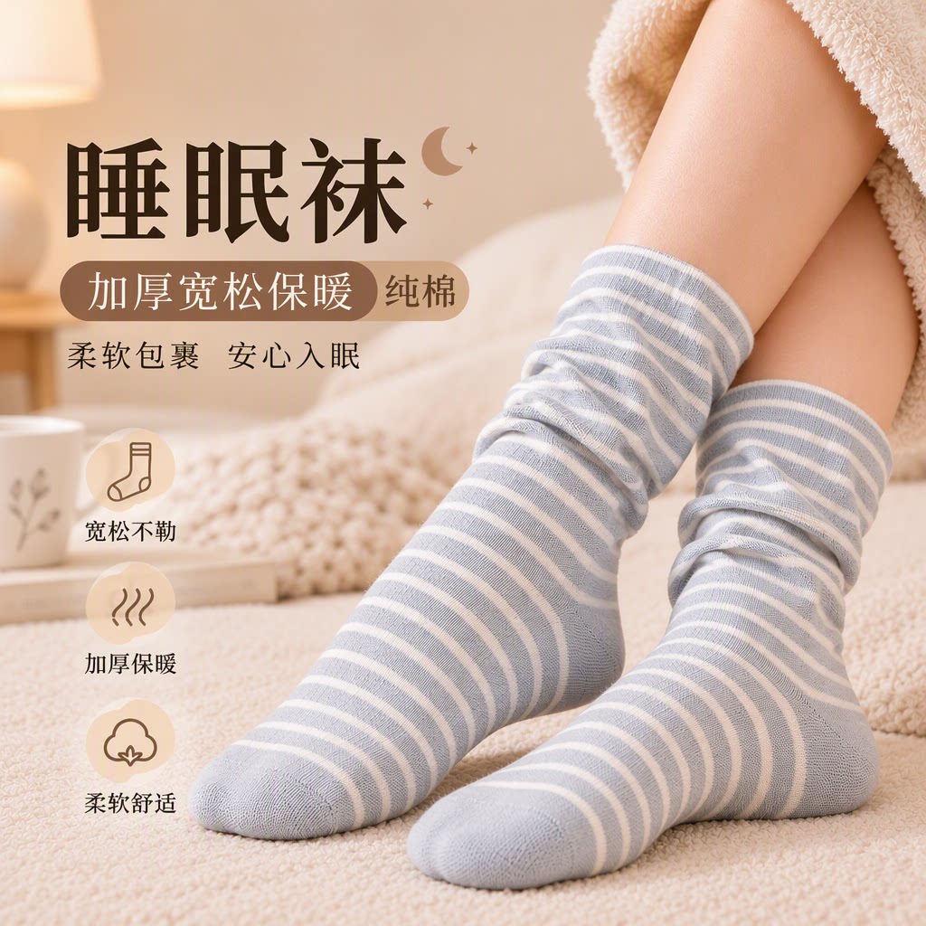 睡眠专用纯棉加厚保暖女中筒袜