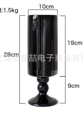 高级感法式复古手工黑色玻璃花瓶中古高级民宿客厅插花装饰摆件