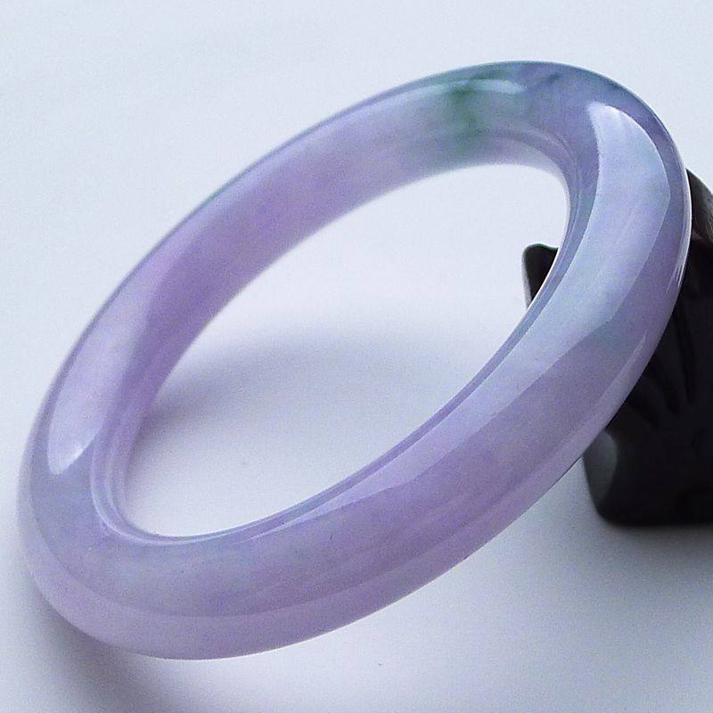 55圈口缅甸天然A货圆条玉石手镯玉紫罗兰翡翠玉镯女 少女68.70克