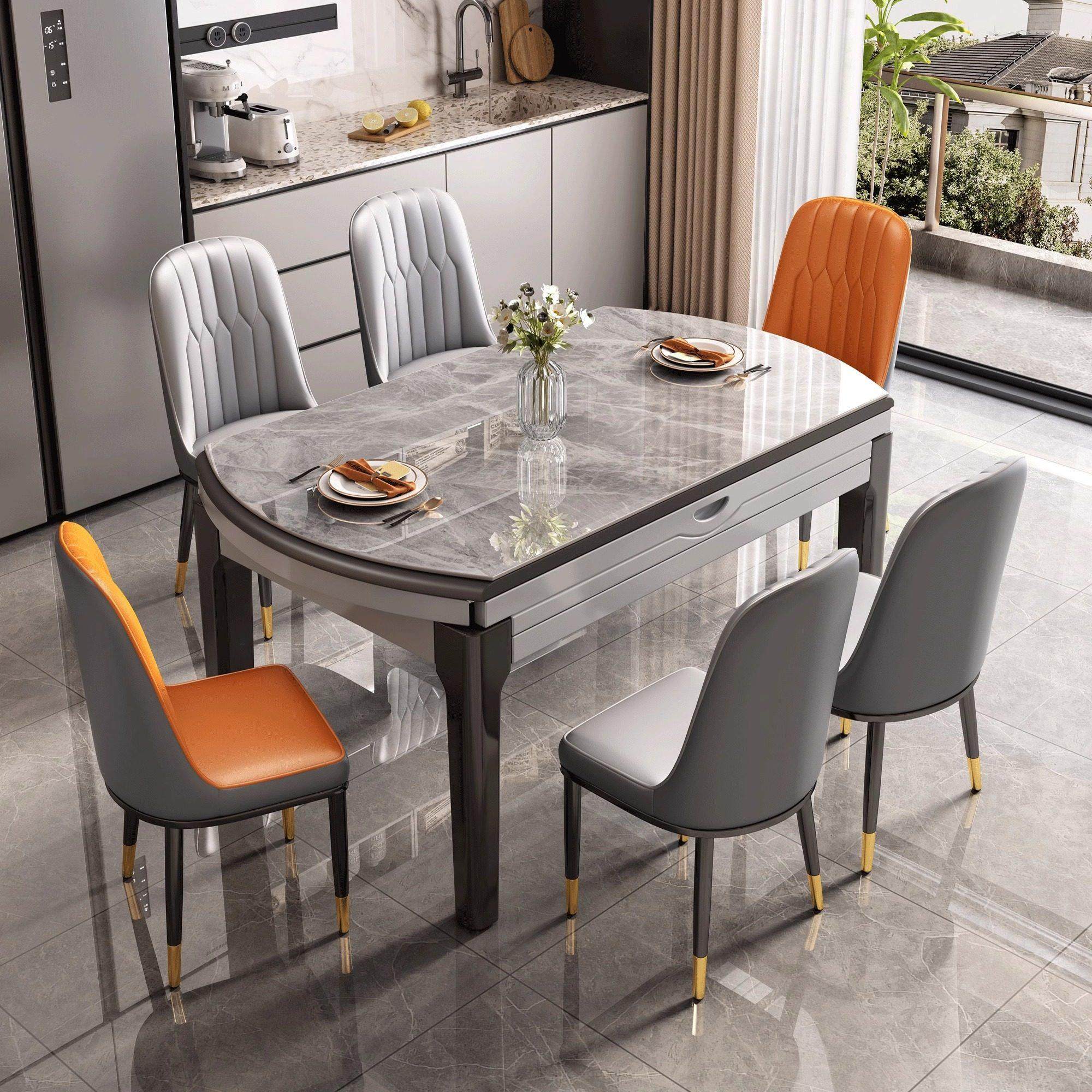 岩板餐桌椅组合家用小户型可伸缩折叠变圆桌现代简约实木吃饭餐桌,住宅家具,岩板餐桌,淘宝优惠券,粉丝福利购,淘宝优惠卷