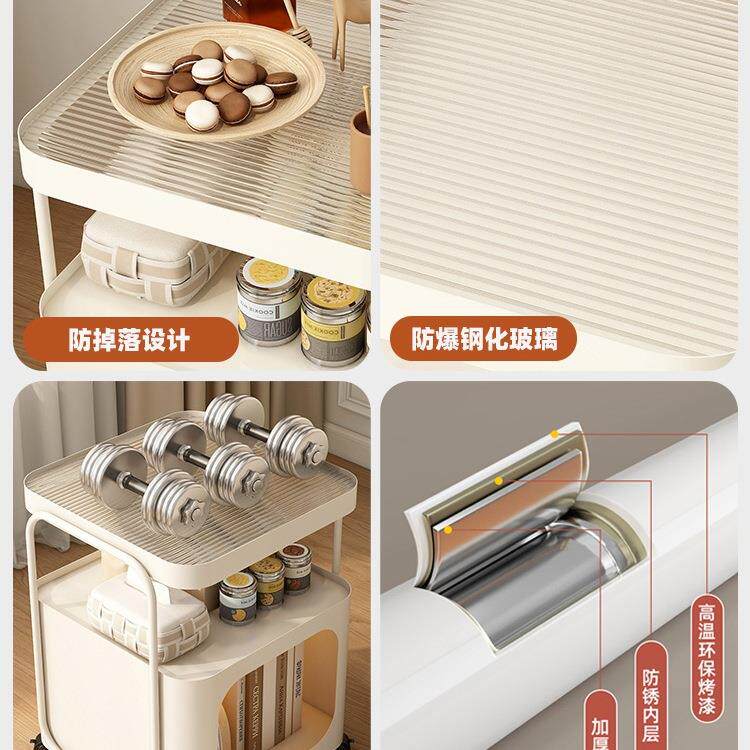2020客厅小推车沙边柜小户型发家用玻璃铁艺卧茶几动室床头柜可移