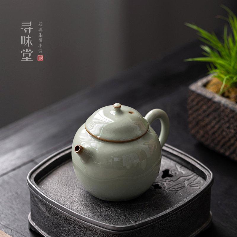 青玉汝窑小茶壶|高档彷古手工壶小容量可养家用中式陶瓷功夫茶具